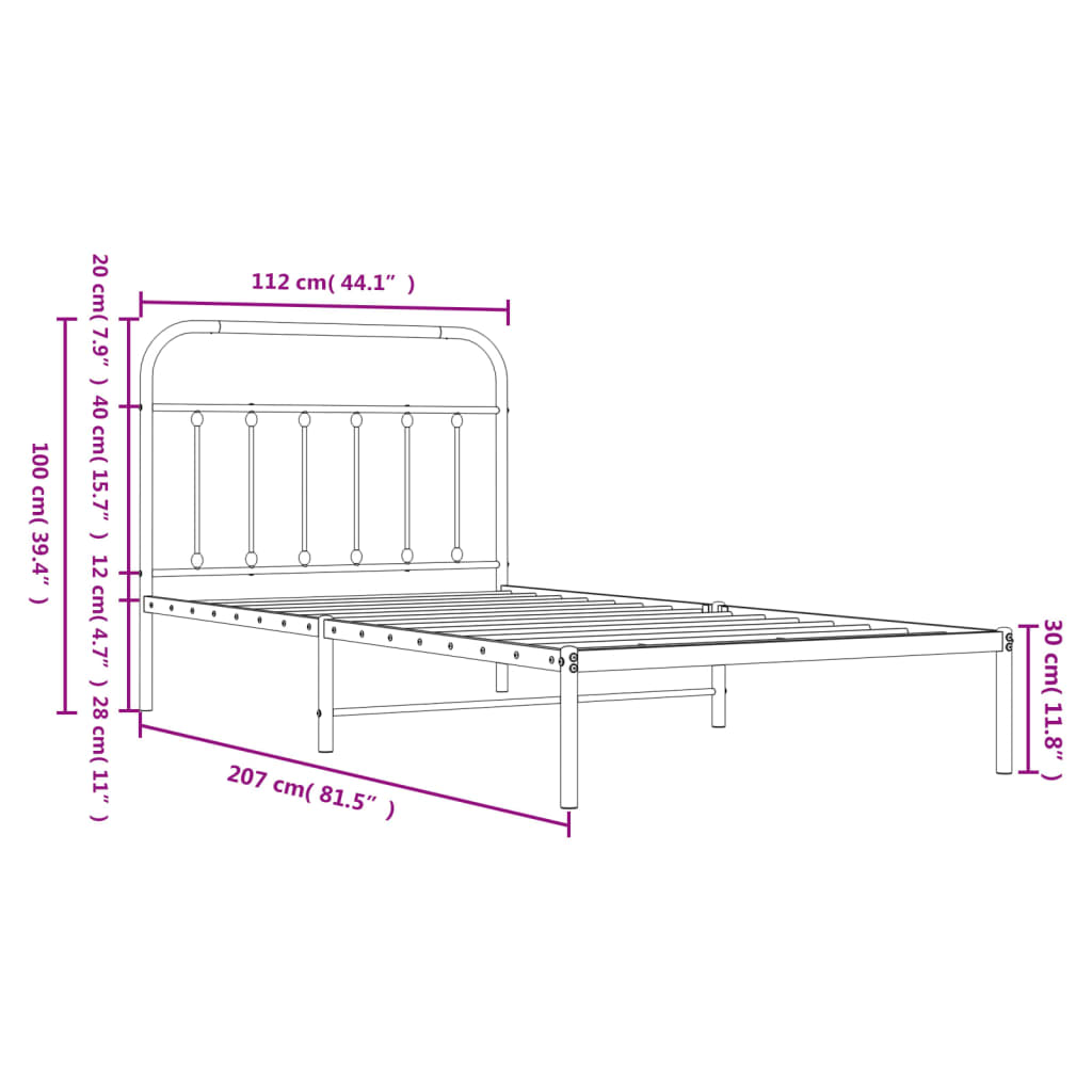 Bedframe met hoofdbord metaal wit 107x203 cm is nu te koop bij PeponiXL, paradijselijk wonen!