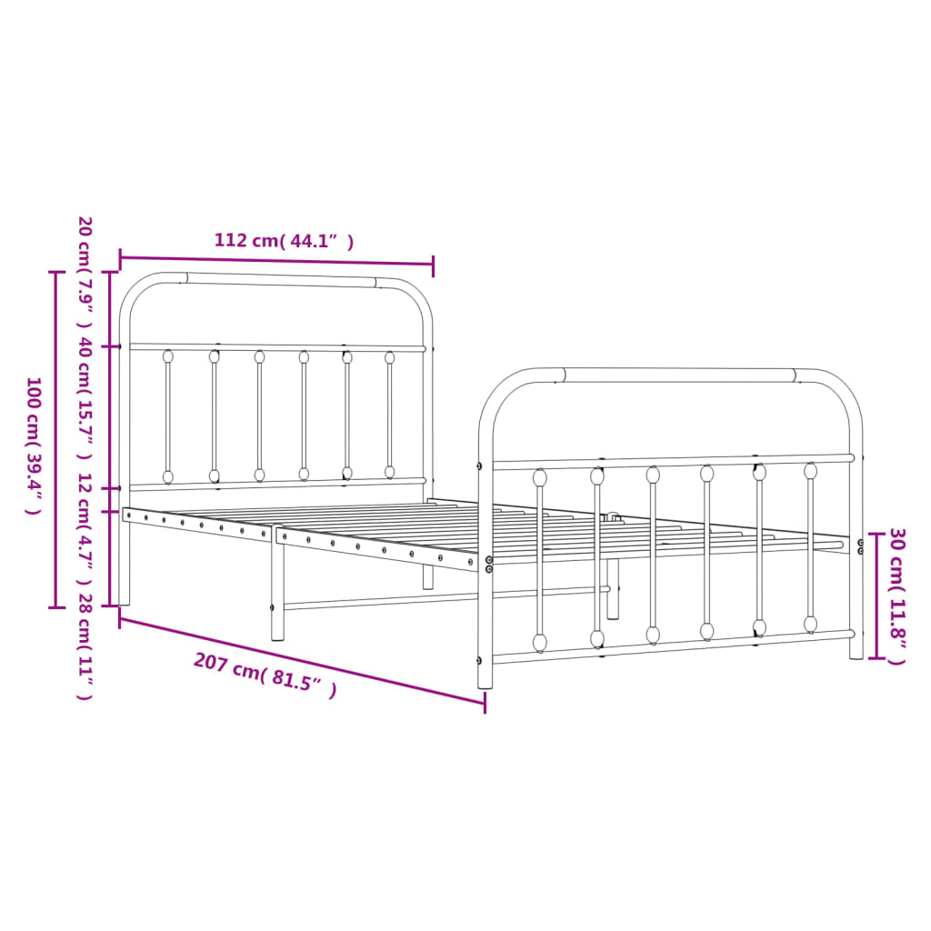 Bedframe met hoofd- en voeteneinde metaal wit 107x203 cm is nu te koop bij PeponiXL, paradijselijk wonen!
