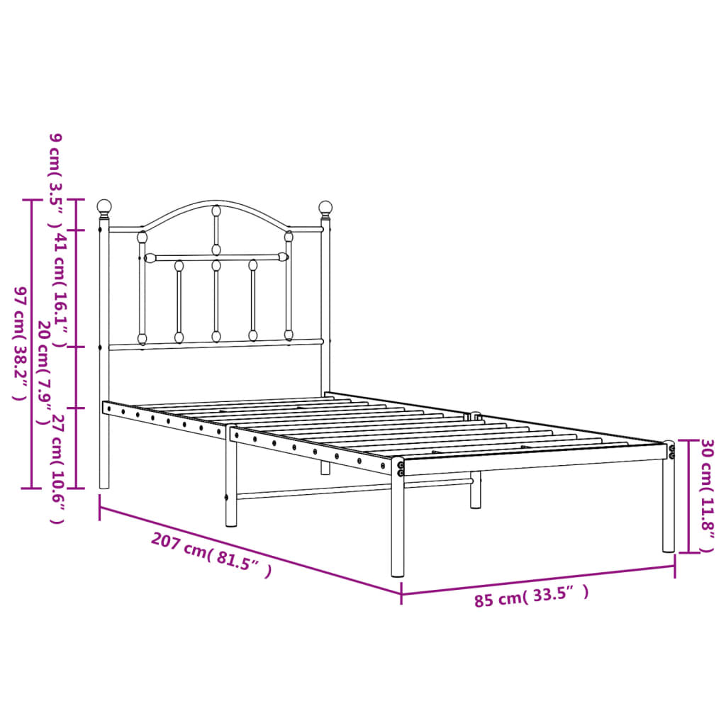 Bedframe met hoofdbord metaal zwart 80x200 cm is nu te koop bij PeponiXL, paradijselijk wonen!