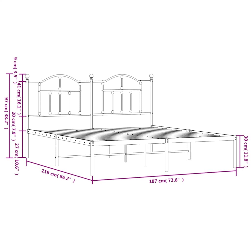 Bedframe met hoofdbord metaal zwart 183x213 cm is nu te koop bij PeponiXL, paradijselijk wonen!