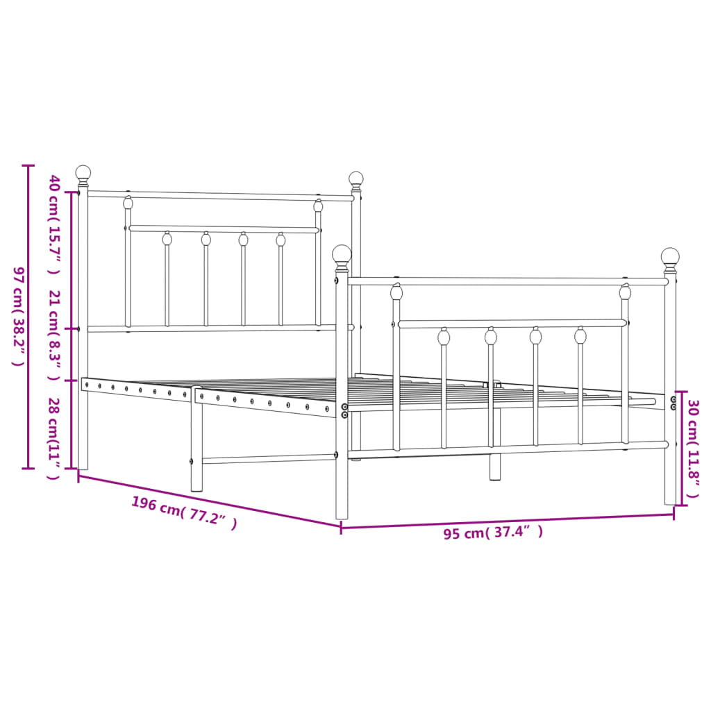 Bedframe met hoofd- en voeteneinde metaal zwart 90x190 cm is nu te koop bij PeponiXL, paradijselijk wonen!