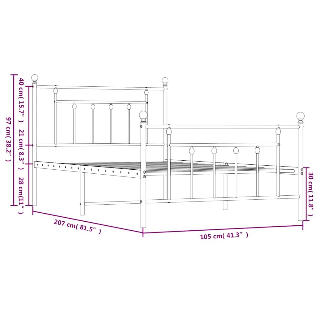 Bedframe met hoofd- en voeteneinde metaal zwart 100x200 cm is nu te koop bij PeponiXL, paradijselijk wonen!