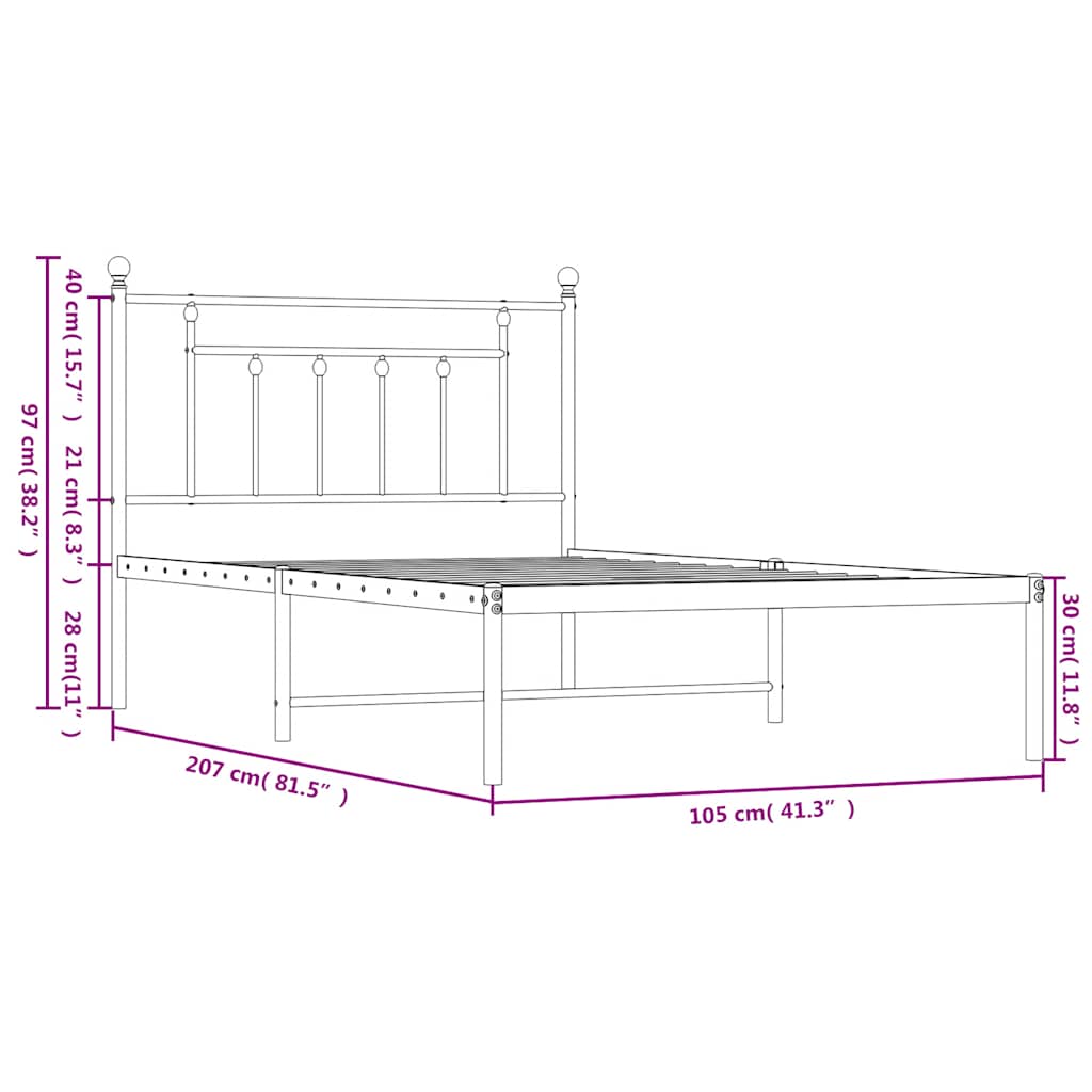 Bedframe met hoofdbord metaal wit 100x200 cm