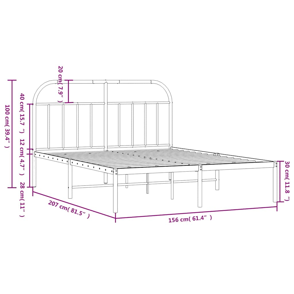 Bedframe met hoofdbord metaal zwart 150x200 cm is nu te koop bij PeponiXL, paradijselijk wonen!