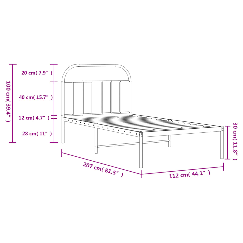 Bedframe met hoofdbord metaal wit 107x203 cm is nu te koop bij PeponiXL, paradijselijk wonen!