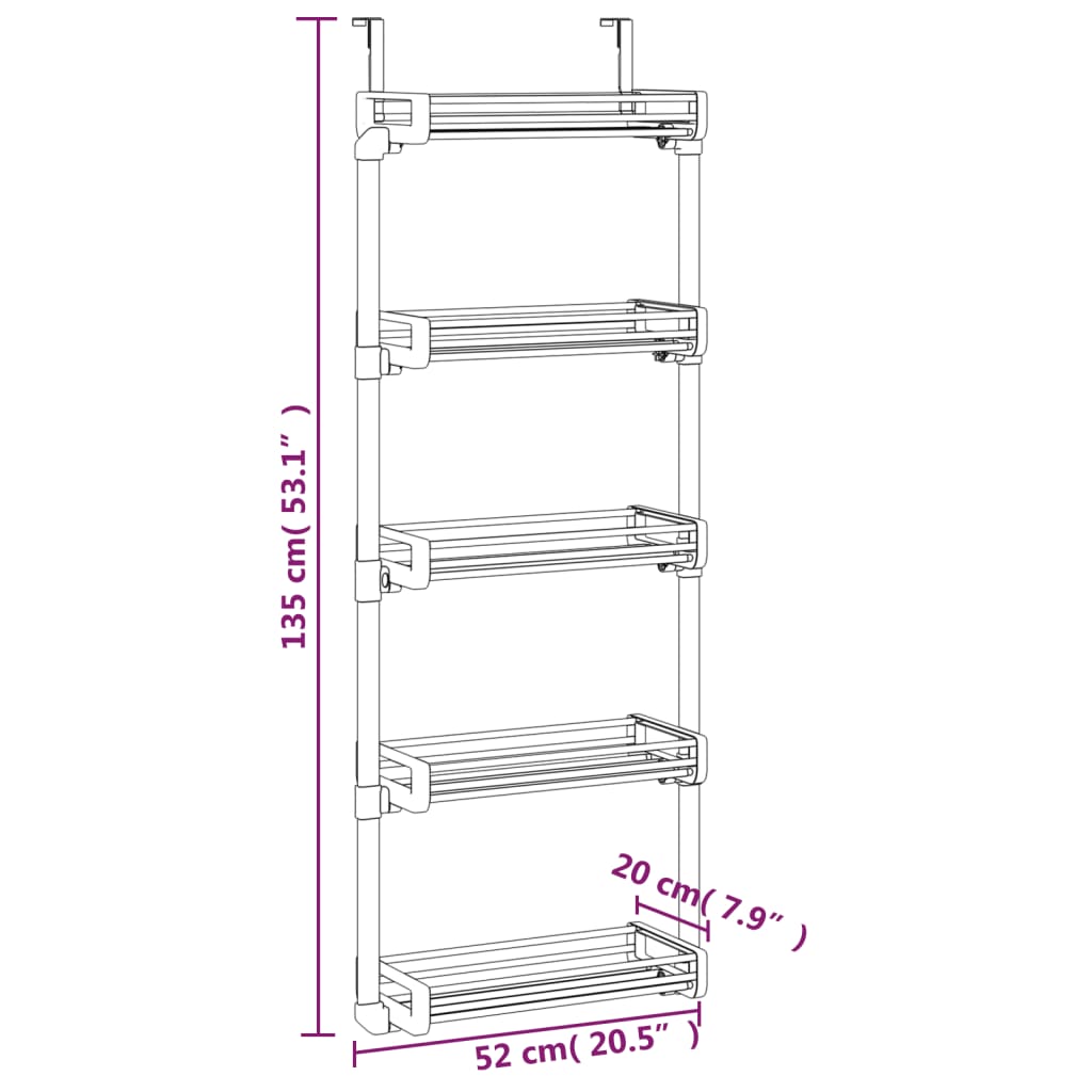 Deurorganizer met 5 schappen 52x20x135 cm aluminium