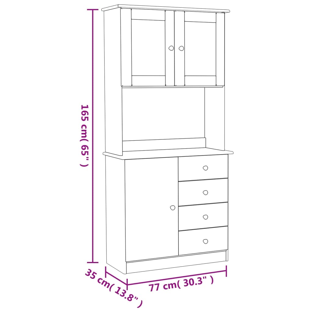 Hoge kast ALTA 77x35x165 cm massief grenenhout wit is nu te koop bij PeponiXL, paradijselijk wonen!