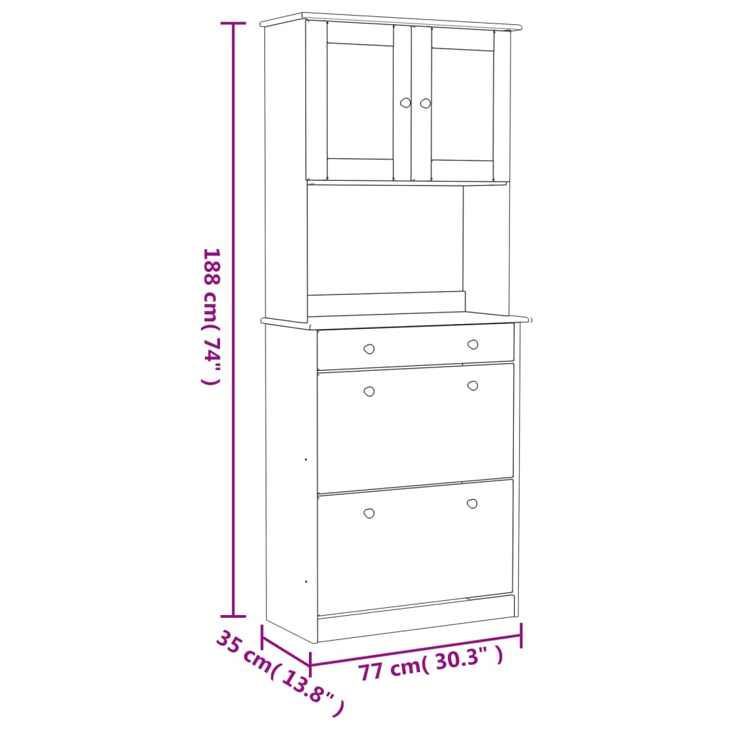 Hoge kast ALTA 77x35x188 cm massief grenenhout wit is nu te koop bij PeponiXL, paradijselijk wonen!