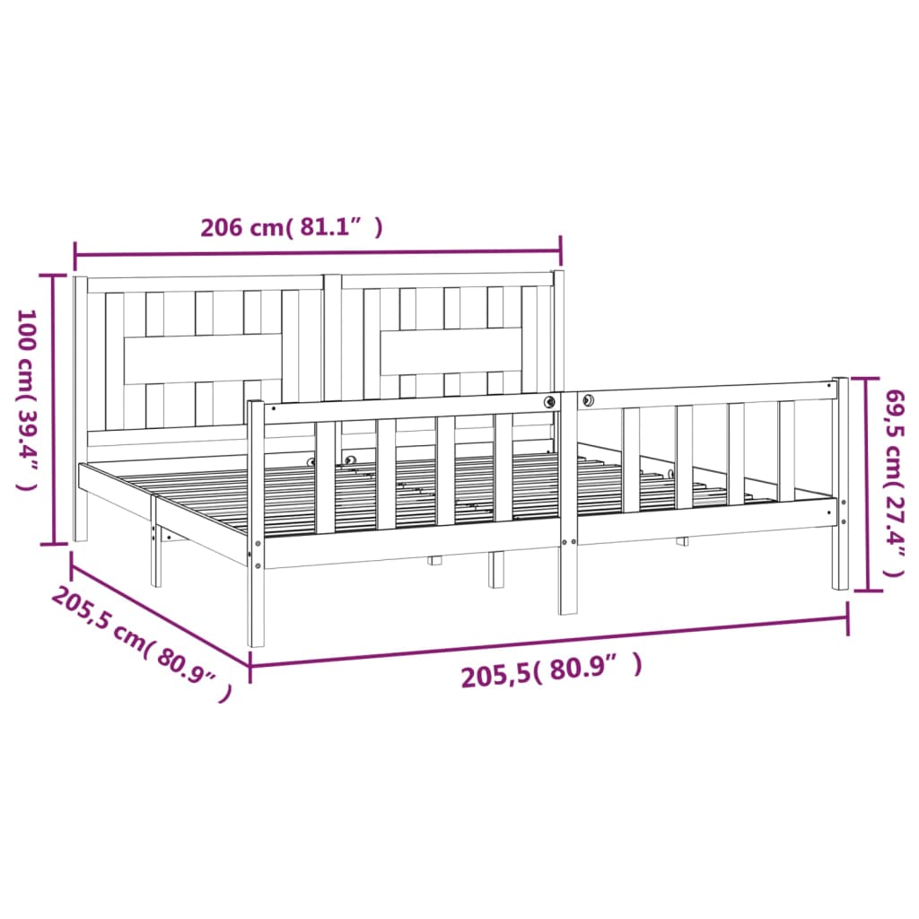Bedframe met hoofdbord massief grenenhout zwart 200x200 cm is nu te koop bij PeponiXL, paradijselijk wonen!