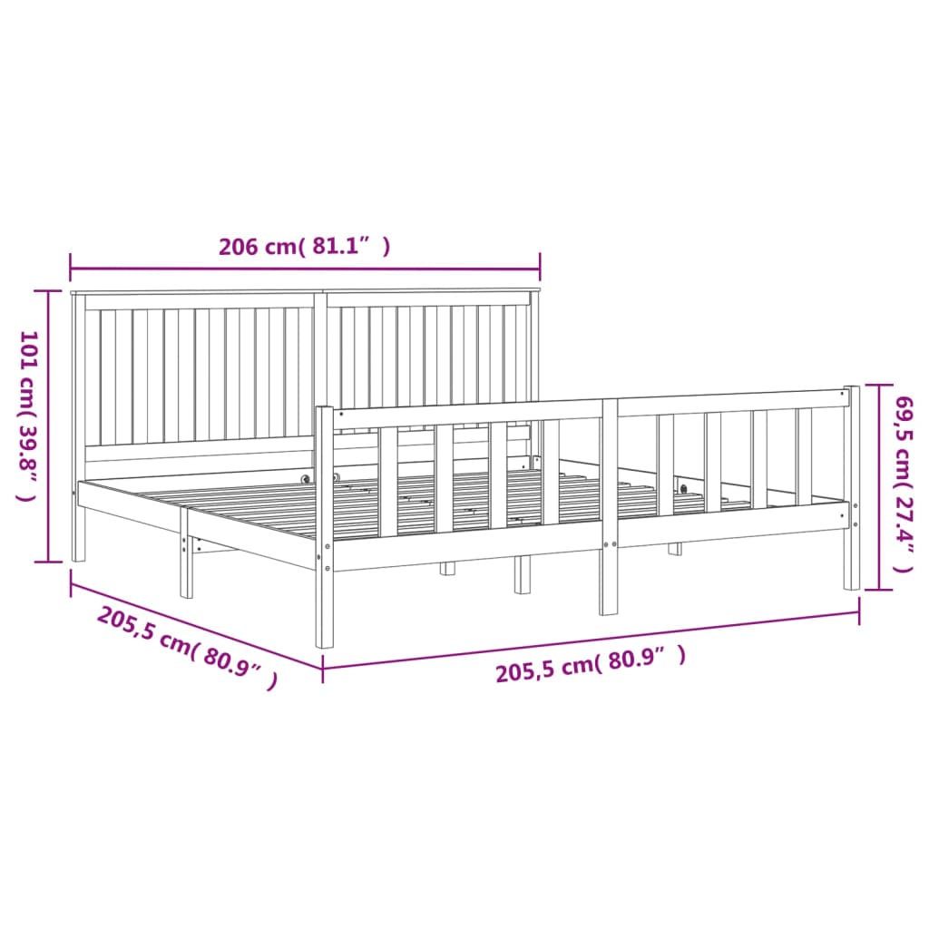 Bedframe met hoofdbord massief grenenhout zwart 200x200 cm is nu te koop bij PeponiXL, paradijselijk wonen!