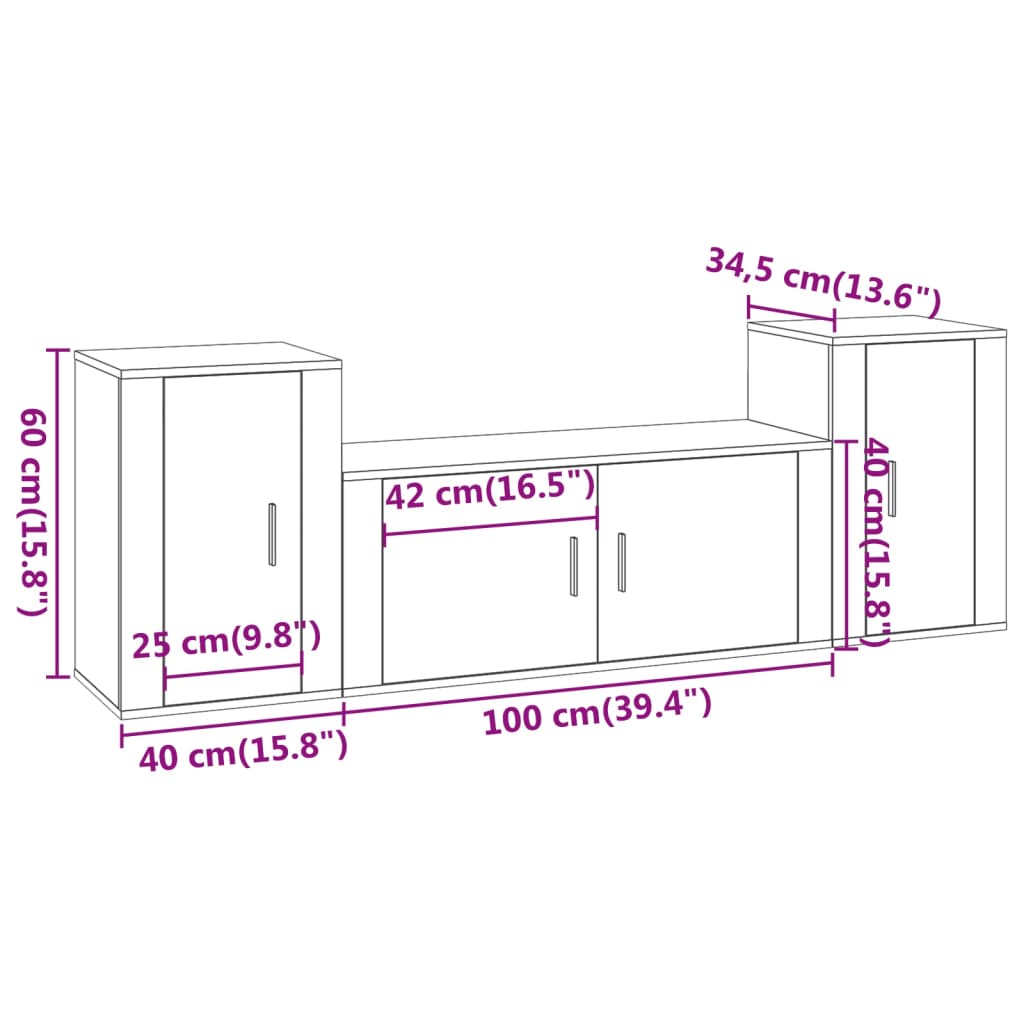 3-delige Tv-meubelset bewerkt hout betongrijs is nu te koop bij PeponiXL, paradijselijk wonen!