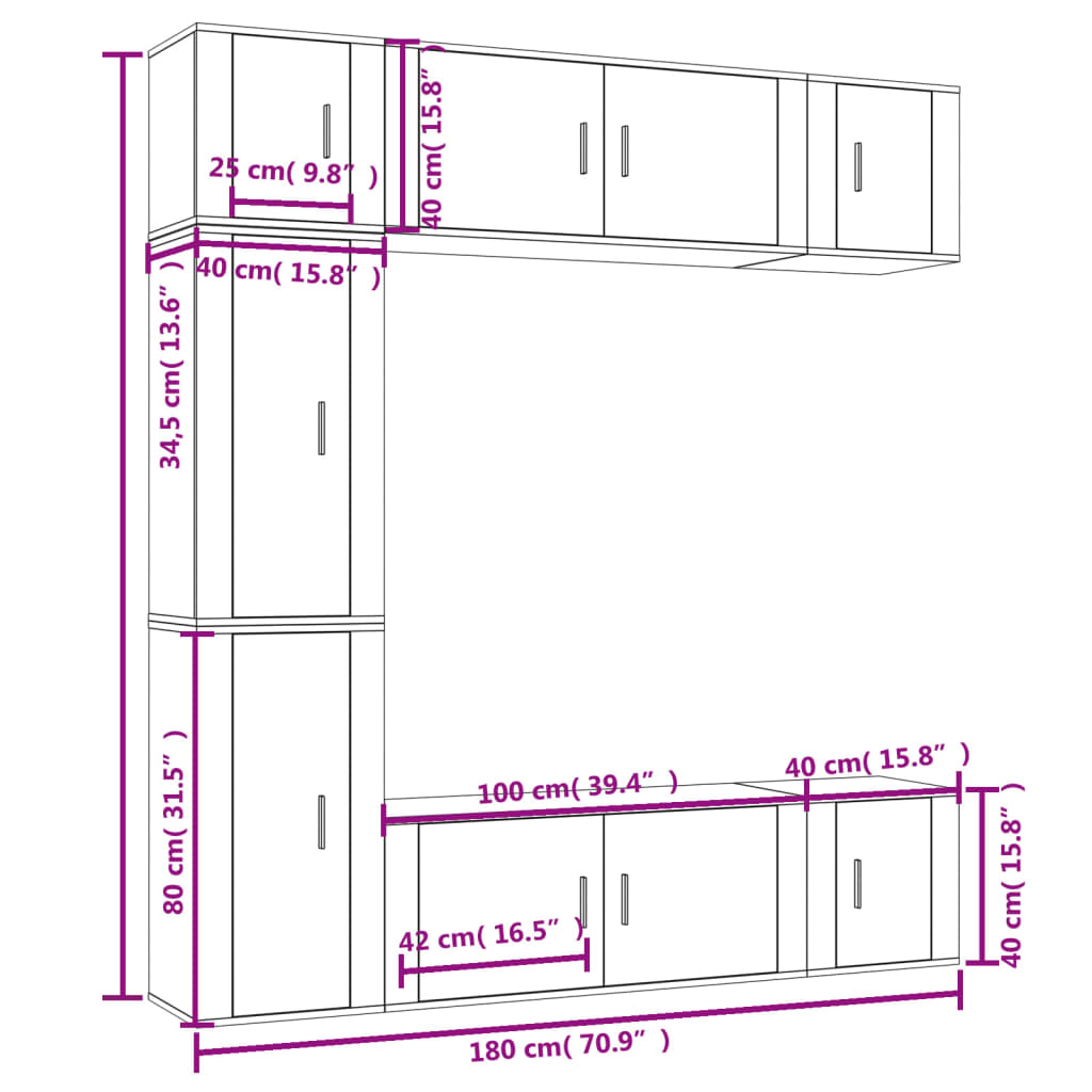 7-delige Tv-meubelset bewerkt hout wit is nu te koop bij PeponiXL, paradijselijk wonen!
