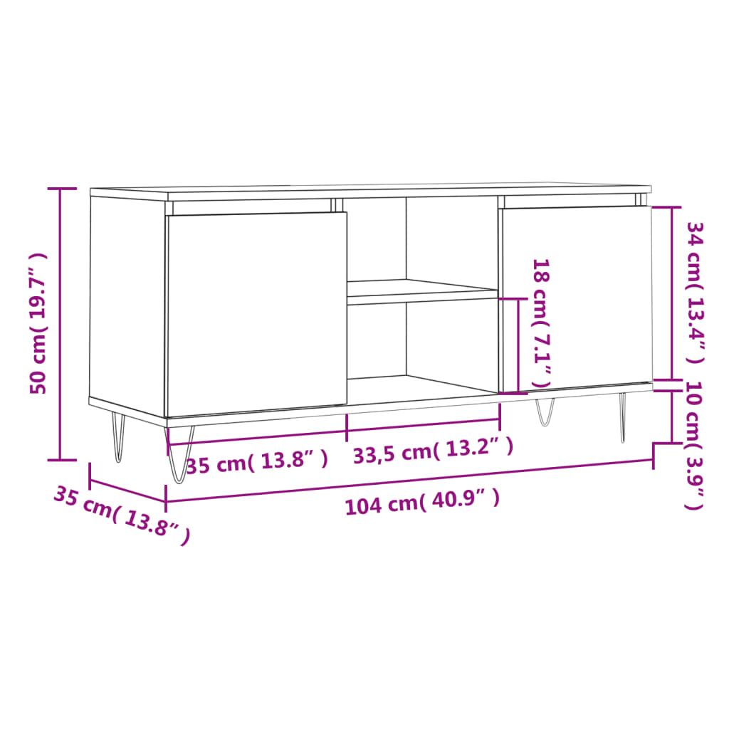 Tv-meubel 104x35x50 cm bewerkt hout grijs sonoma eikenkleurig is nu te koop bij PeponiXL, paradijselijk wonen!