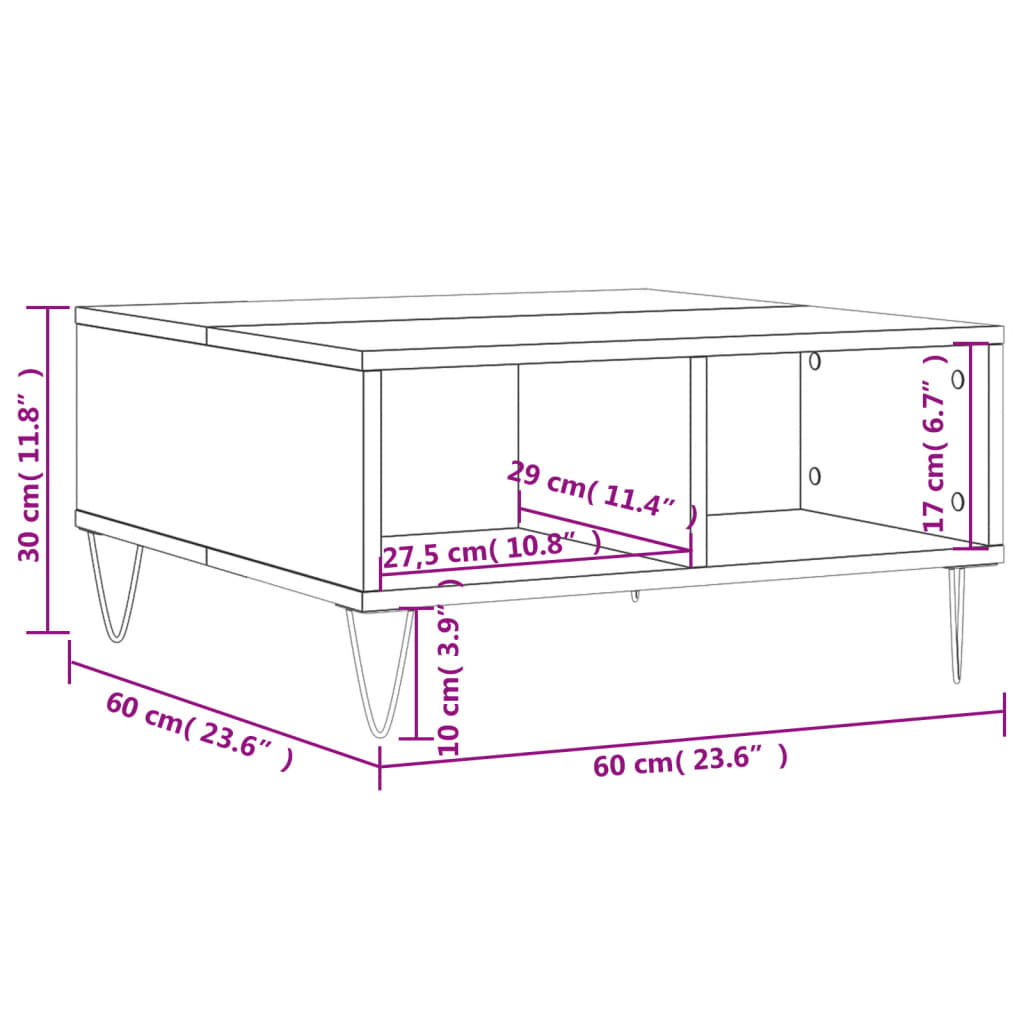 Salontafel 60x60x30 cm bewerkt hout wit is nu te koop bij PeponiXL, paradijselijk wonen!