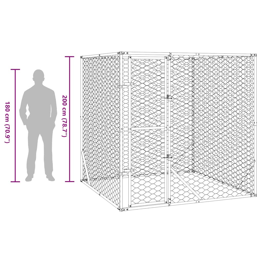 Hondenkennel voor buiten 2x2x2 m gegalvaniseerd staal zilver is nu te koop bij PeponiXL, paradijselijk wonen!