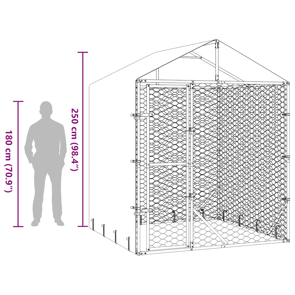 Hondenkennel met dak 2x2x2,5 m gegalvaniseerd staal zilver is nu te koop bij PeponiXL, paradijselijk wonen!