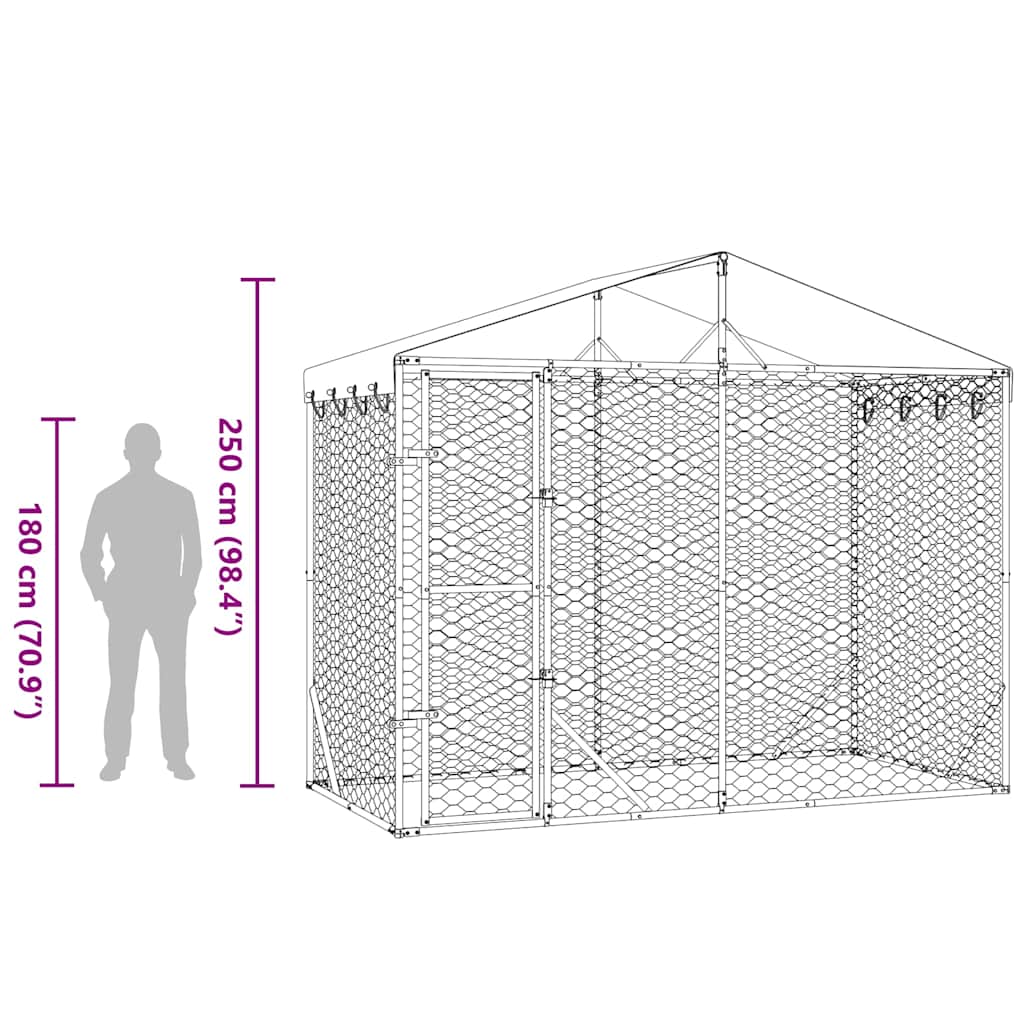 Hondenkennel met dak 3x1,5x2,5 m gegalvaniseerd staal zilver is nu te koop bij PeponiXL, paradijselijk wonen!