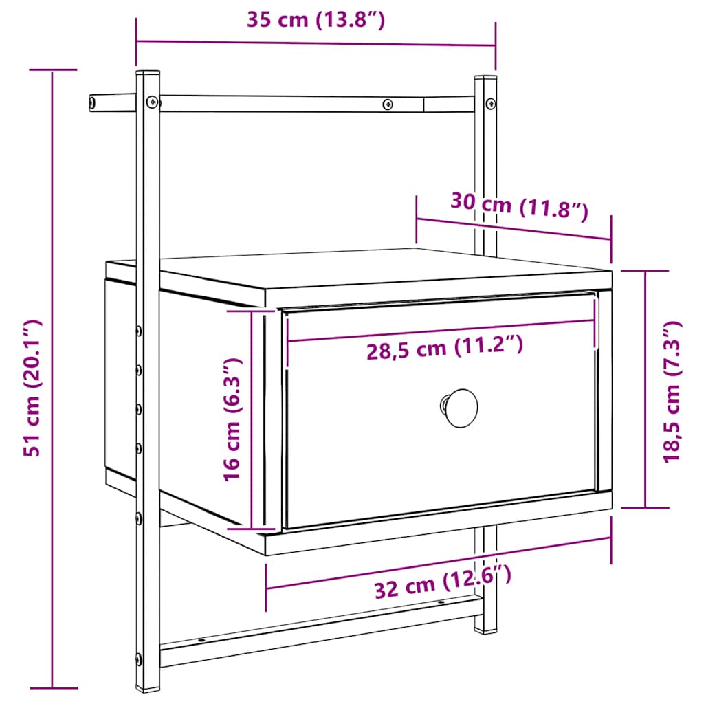Nachtkastje wandgemonteerd 35x30x51 cm hout bruin eikenkleur is nu te koop bij PeponiXL, paradijselijk wonen!