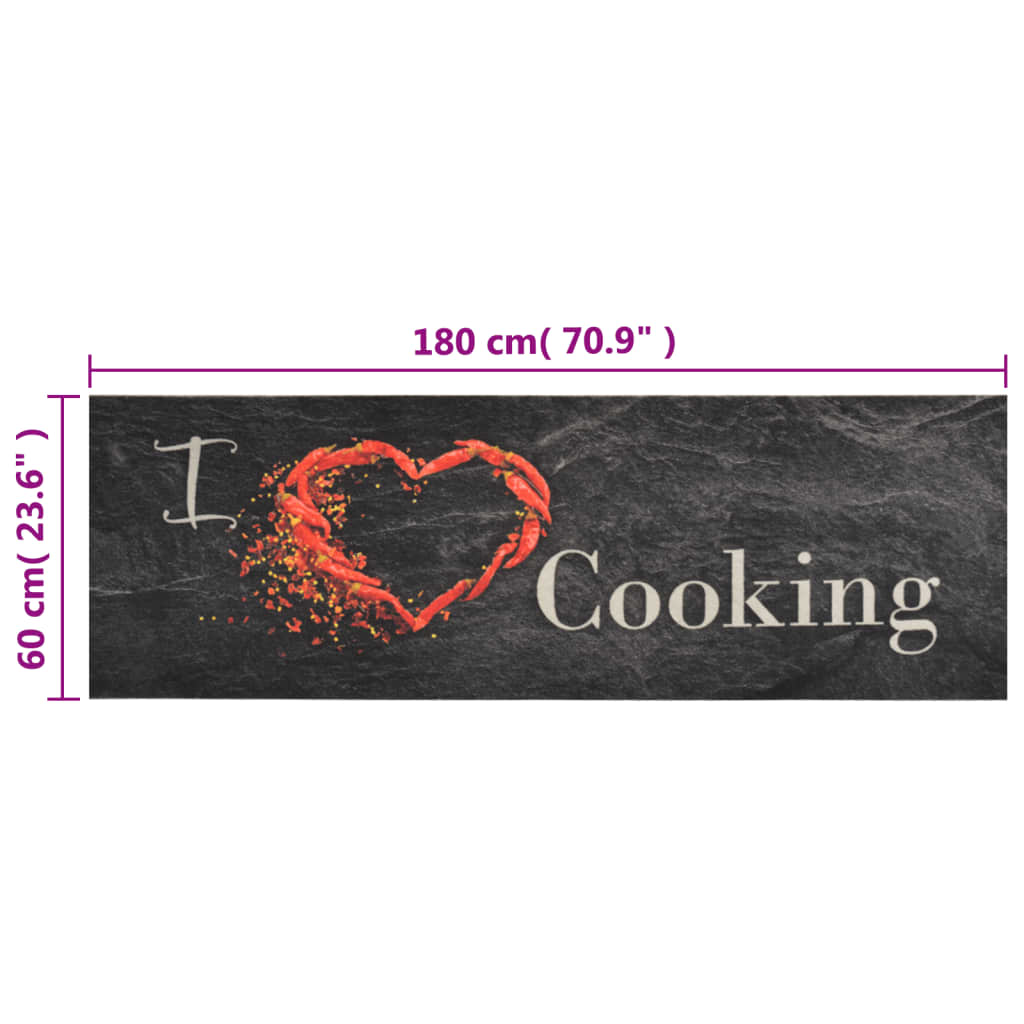 Keukenmat wasbaar cooking-print 60x180 cm fluweel zwart is nu te koop bij PeponiXL, paradijselijk wonen!