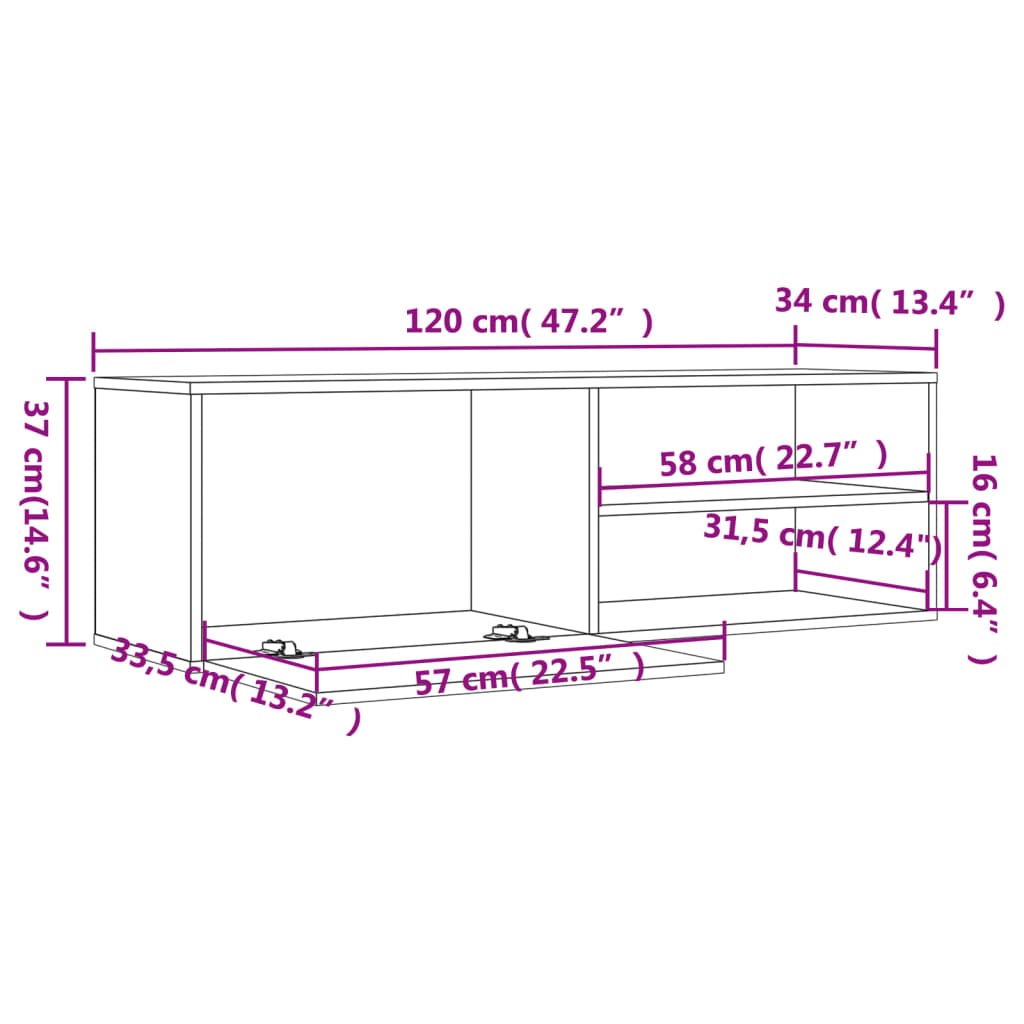 Tv-meubel 120x34x37 cm bewerkt hout bruin eikenkleur is nu te koop bij PeponiXL, paradijselijk wonen!