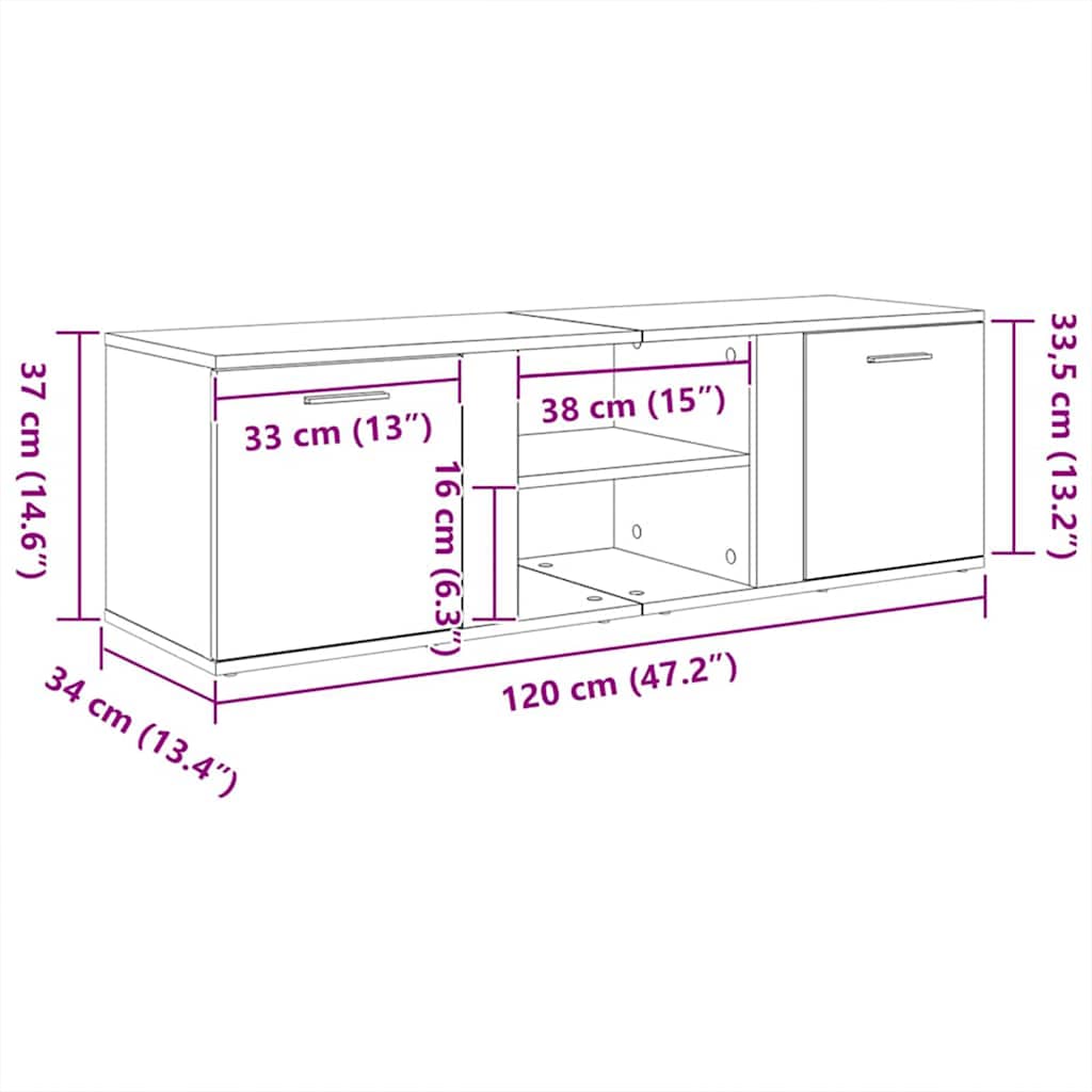 Tv-meubel 120x34x37 cm bewerkt hout gerookt eikenkleurig is nu te koop bij PeponiXL, paradijselijk wonen!