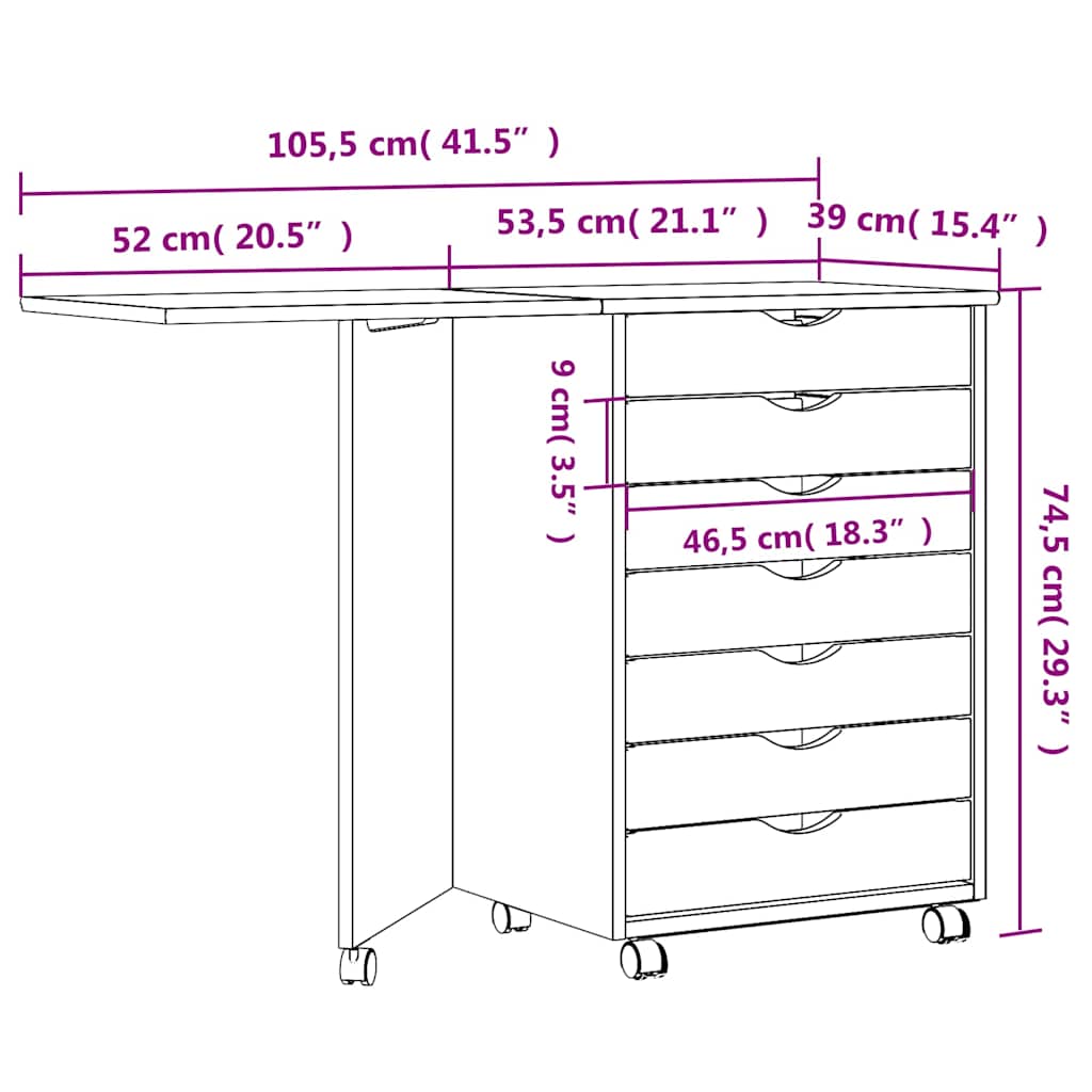 Ladekast met bureau MOSS verrijdbaar massief grenenhout wit is nu te koop bij PeponiXL, paradijselijk wonen!