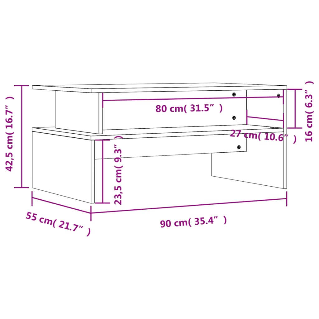 Salontafel 90x55x42,5 cm bewerkt hout wit is nu te koop bij PeponiXL, paradijselijk wonen!