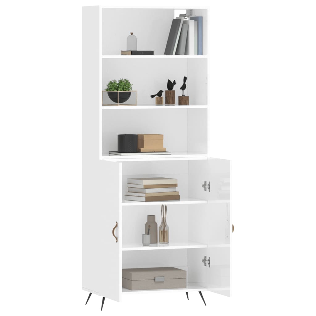 Hoge kast 69,5x34x180 cm bewerkt hout hoogglans wit is nu te koop bij PeponiXL, paradijselijk wonen!