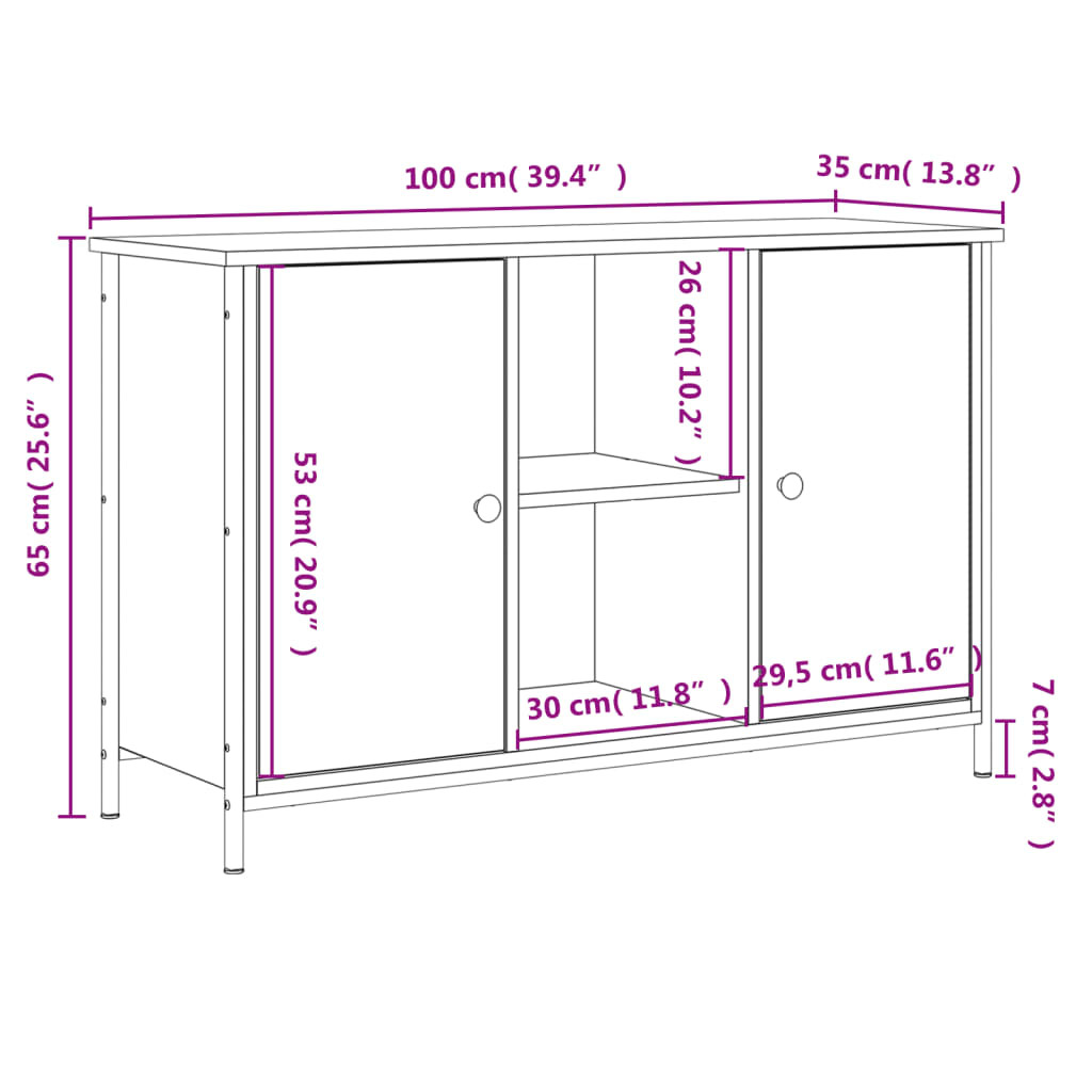 Tv-meubel 100x35x65 cm bewerkt hout sonoma eikenkleurig is nu te koop bij PeponiXL, paradijselijk wonen!