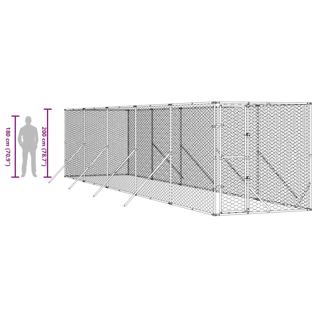 Hondenkennel voor buiten 2x10x2 m gegalvaniseerd staal zilver is nu te koop bij PeponiXL, paradijselijk wonen!