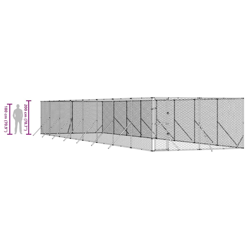 Hondenkennel voor buiten 4x16x2 m gegalvaniseerd staal zilver is nu te koop bij PeponiXL, paradijselijk wonen!