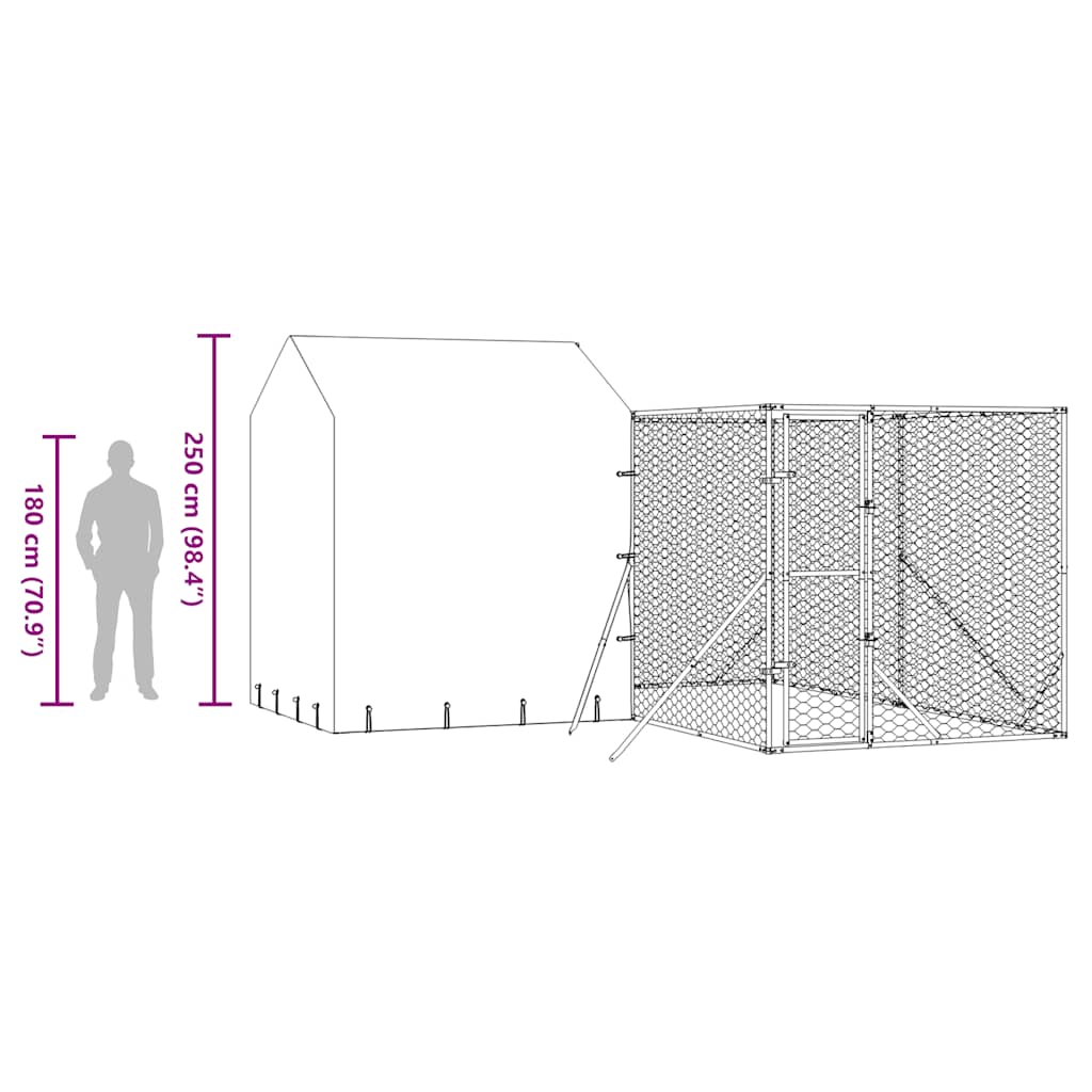 Hondenkennel met dak 4x4x2,5 m gegalvaniseerd staal zilver is nu te koop bij PeponiXL, paradijselijk wonen!