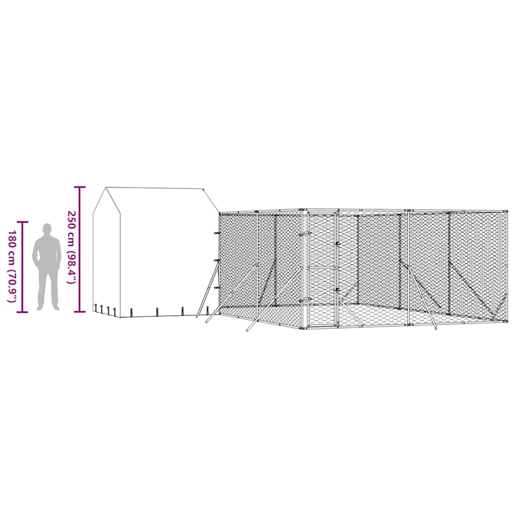 Hondenkennel met dak 6x6x2,5 m gegalvaniseerd staal zilver is nu te koop bij PeponiXL, paradijselijk wonen!