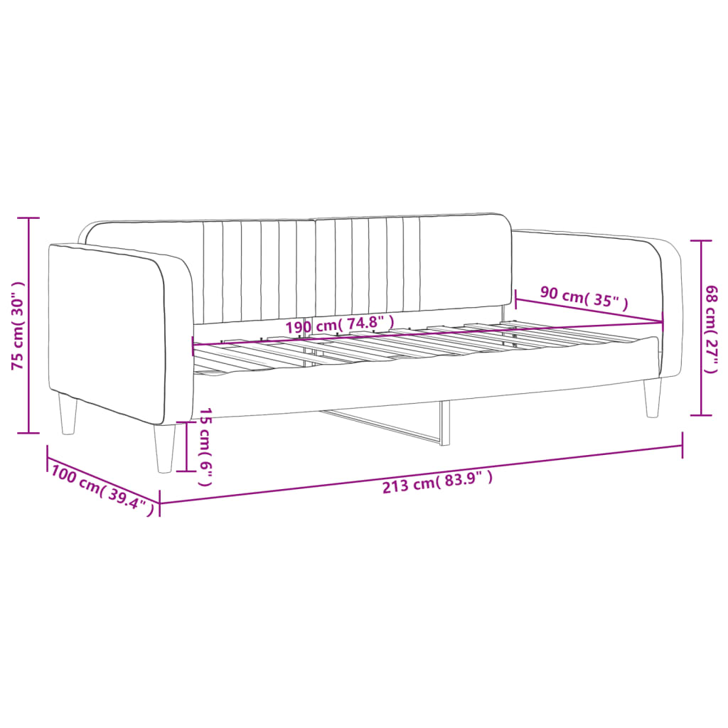 Slaapbank 90x190 cm fluweel lichtgrijs is nu te koop bij PeponiXL, paradijselijk wonen!