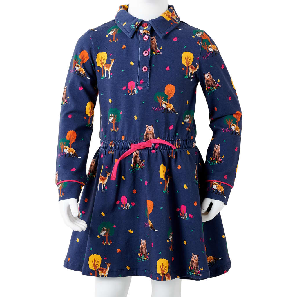 Kinderjurk lange mouwen en trekkoord 92 marineblauw is nu te koop bij PeponiXL, paradijselijk wonen!