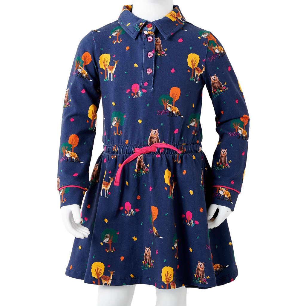 Kinderjurk lange mouwen en trekkoord 116 marineblauw is nu te koop bij PeponiXL, paradijselijk wonen!