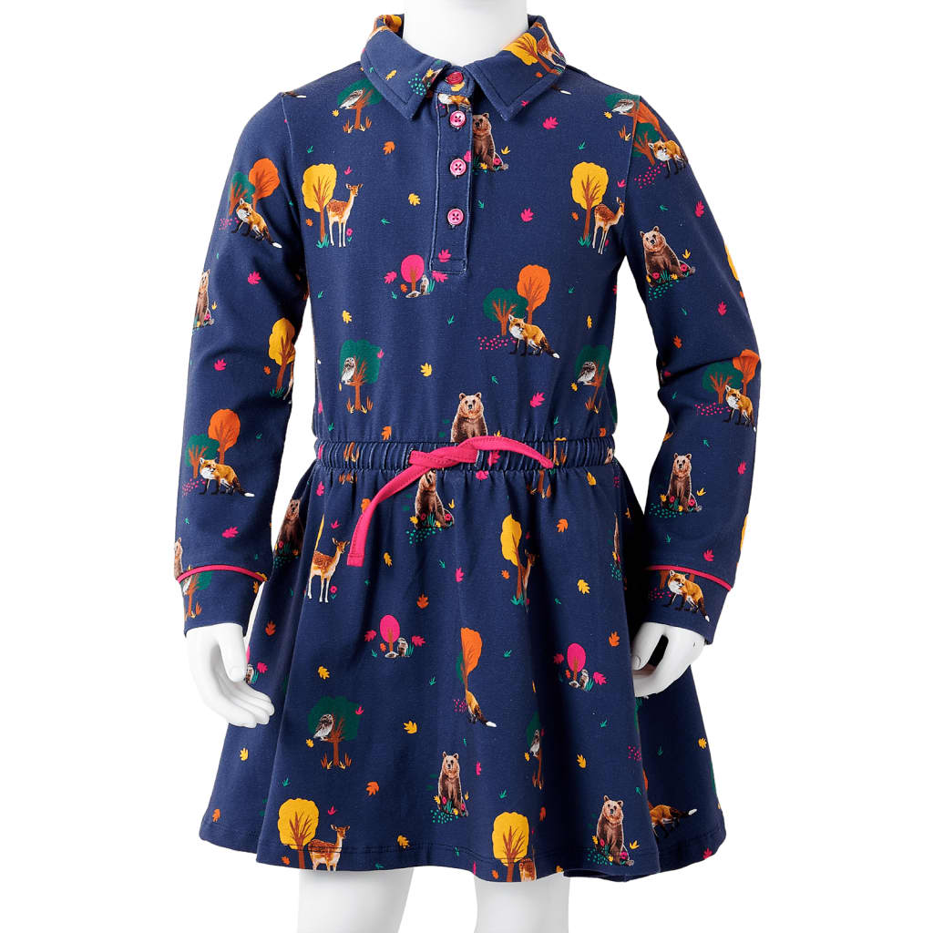 Kinderjurk lange mouwen en trekkoord 128 marineblauw is nu te koop bij PeponiXL, paradijselijk wonen!