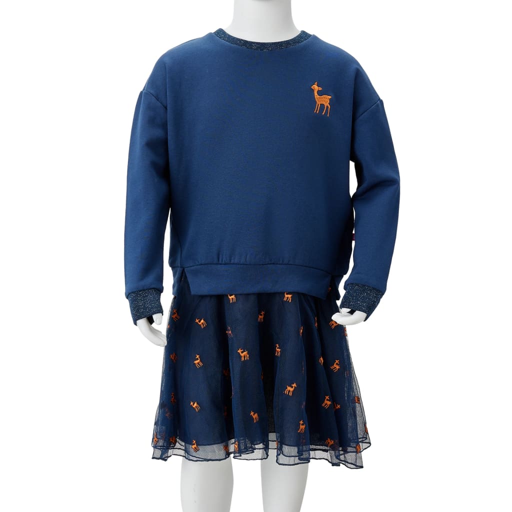 Kinderjurk met lange mouwen 104 marineblauw is nu te koop bij PeponiXL, paradijselijk wonen!