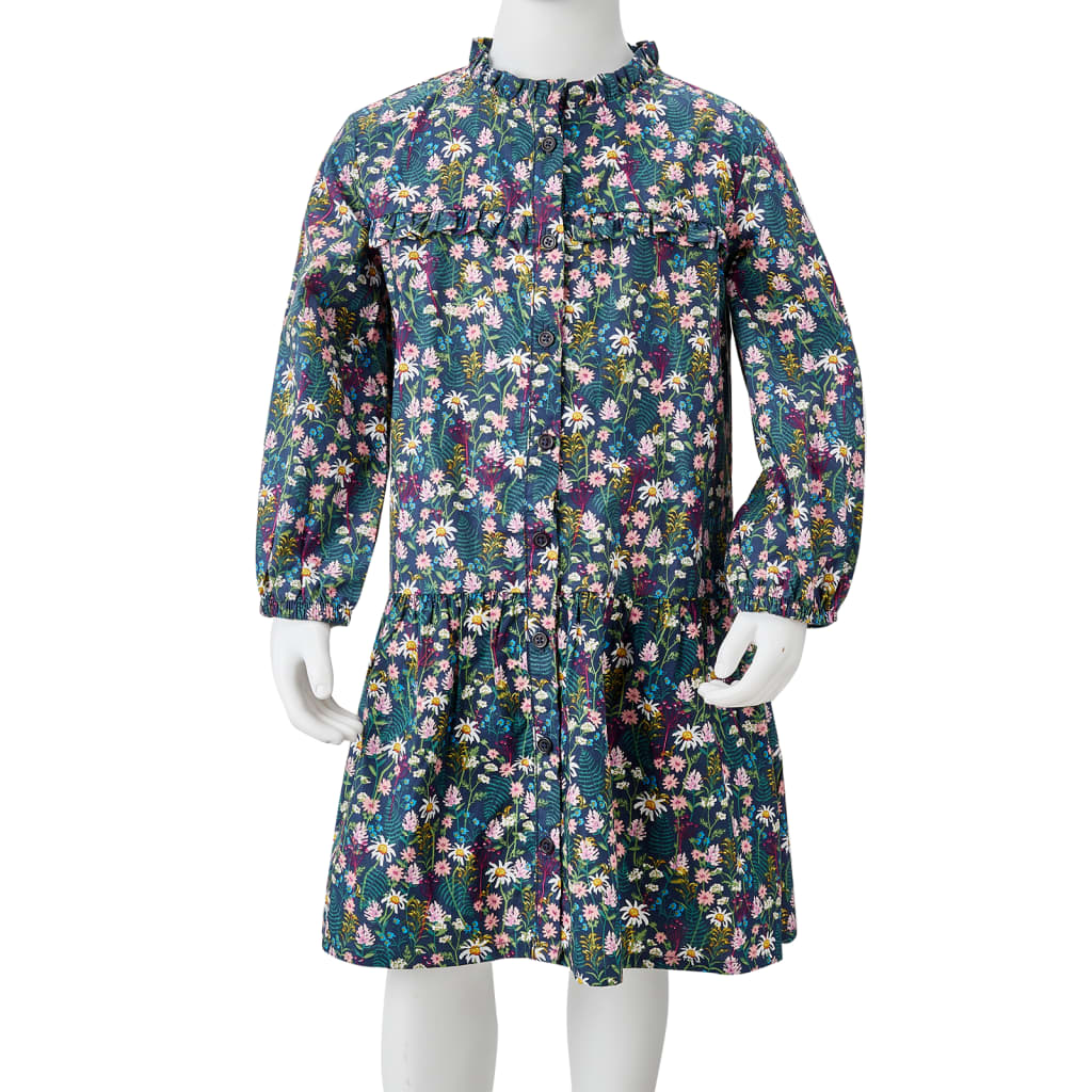 Kinderjurk met lange mouwen 104 donkerblauw is nu te koop bij PeponiXL, paradijselijk wonen!