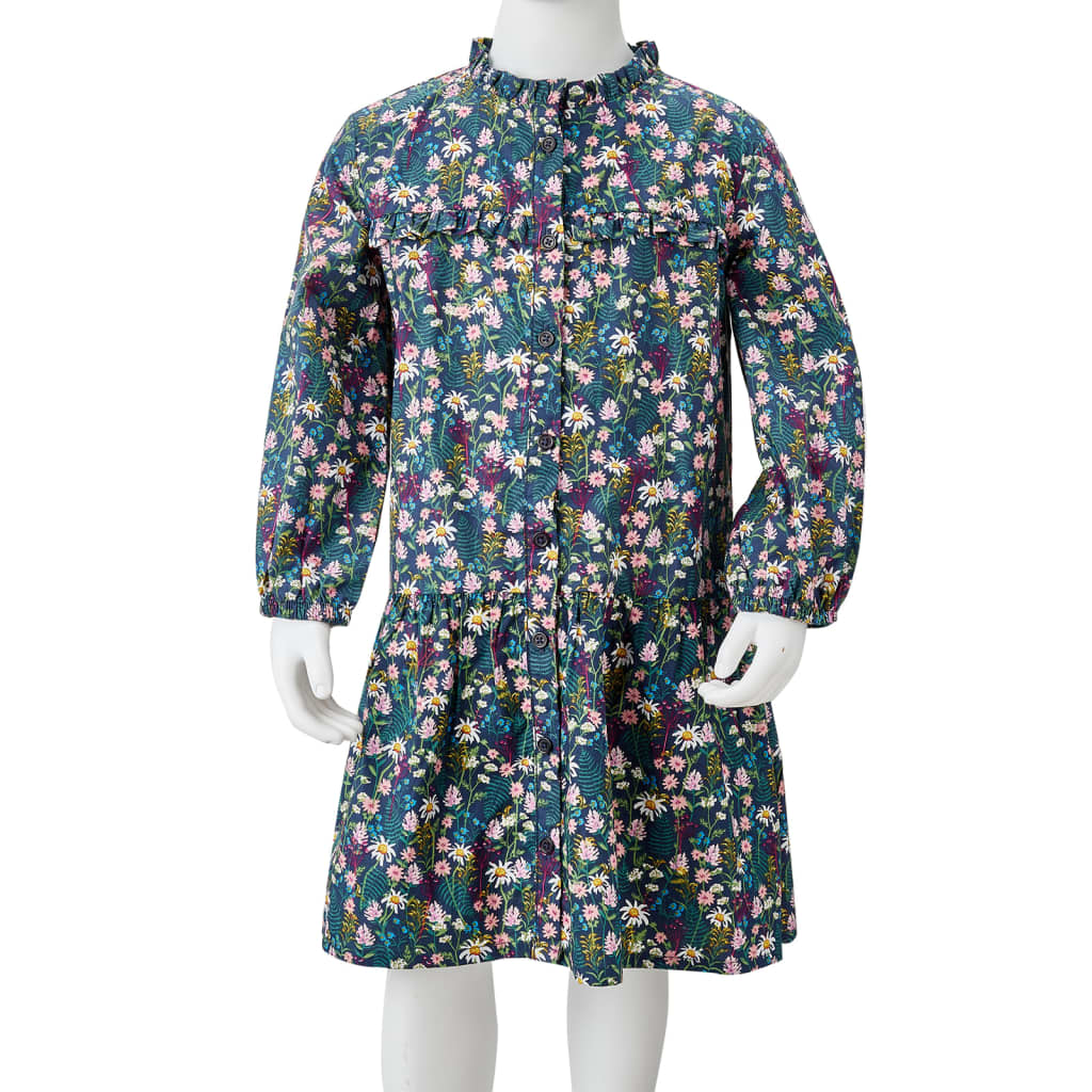 Kinderjurk met lange mouwen 128 donkerblauw is nu te koop bij PeponiXL, paradijselijk wonen!