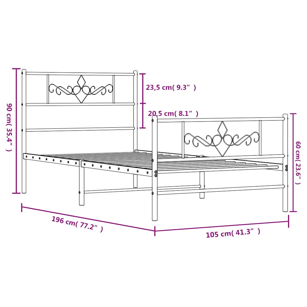 Bedframe met hoofd- en voeteneinde metaal zwart 100x190 cm is nu te koop bij PeponiXL, paradijselijk wonen!
