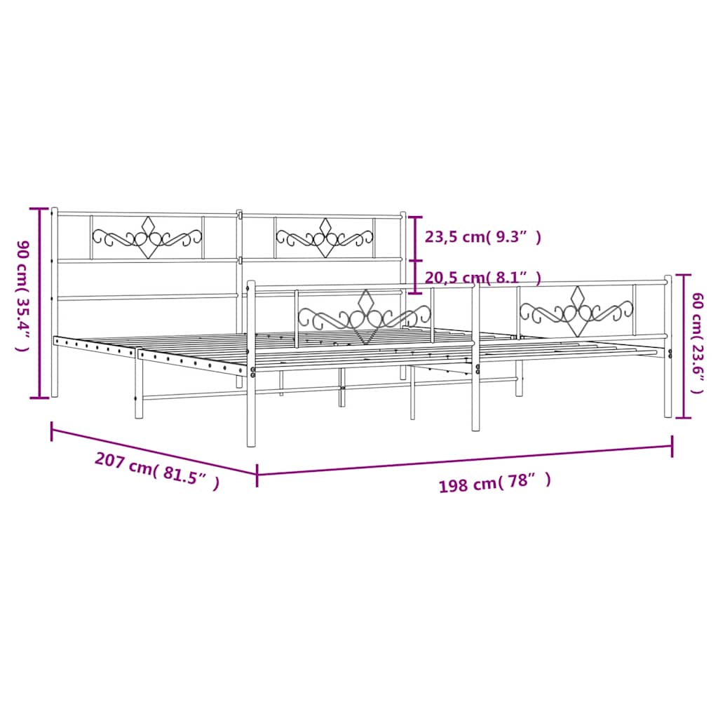 Bedframe met hoofd- en voeteneinde metaal wit 193x203 cm is nu te koop bij PeponiXL, paradijselijk wonen!
