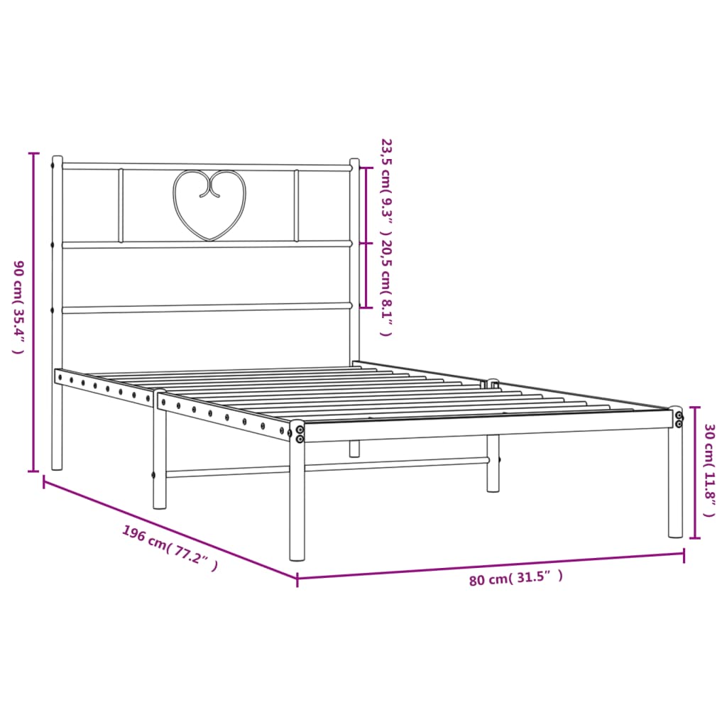 Bedframe met hoofdbord metaal zwart 75x190 cm is nu te koop bij PeponiXL, paradijselijk wonen!