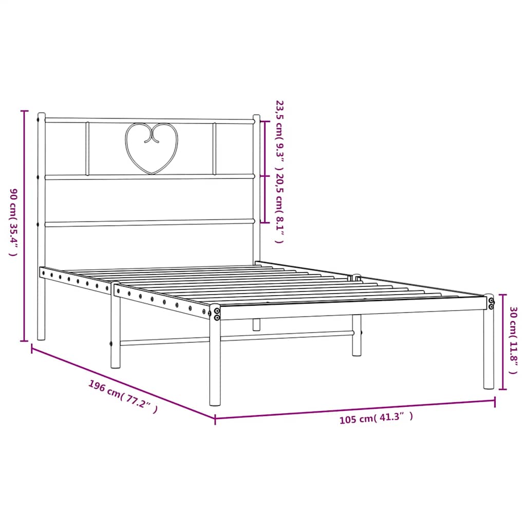 Bedframe met hoofdbord metaal zwart 100x190 cm is nu te koop bij PeponiXL, paradijselijk wonen!