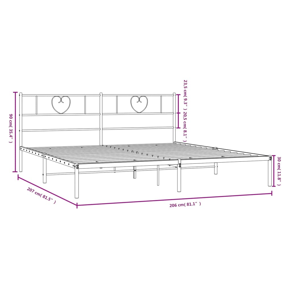 Bedframe met hoofdbord metaal zwart 200x200 cm is nu te koop bij PeponiXL, paradijselijk wonen!