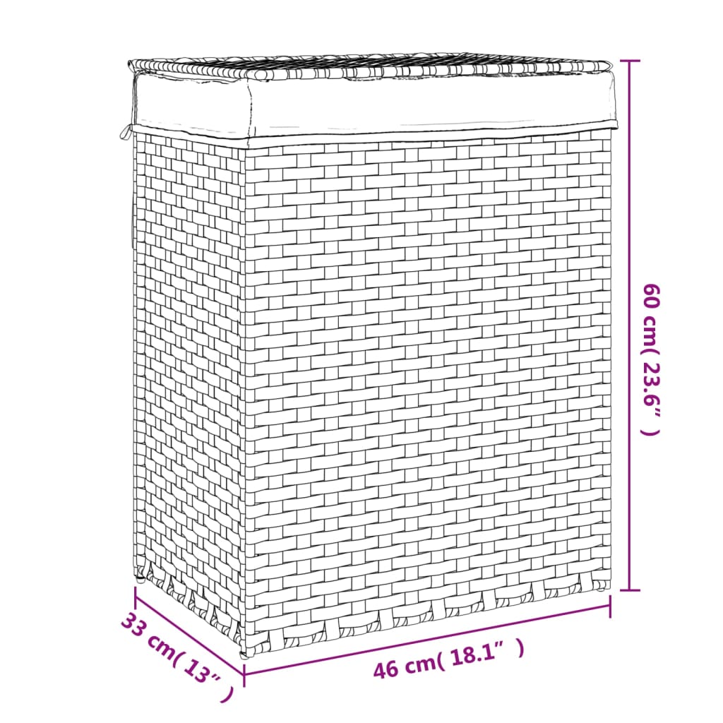 Wasmand met deksel 46x33x60 cm poly rattan grijs is nu te koop bij PeponiXL, paradijselijk wonen!