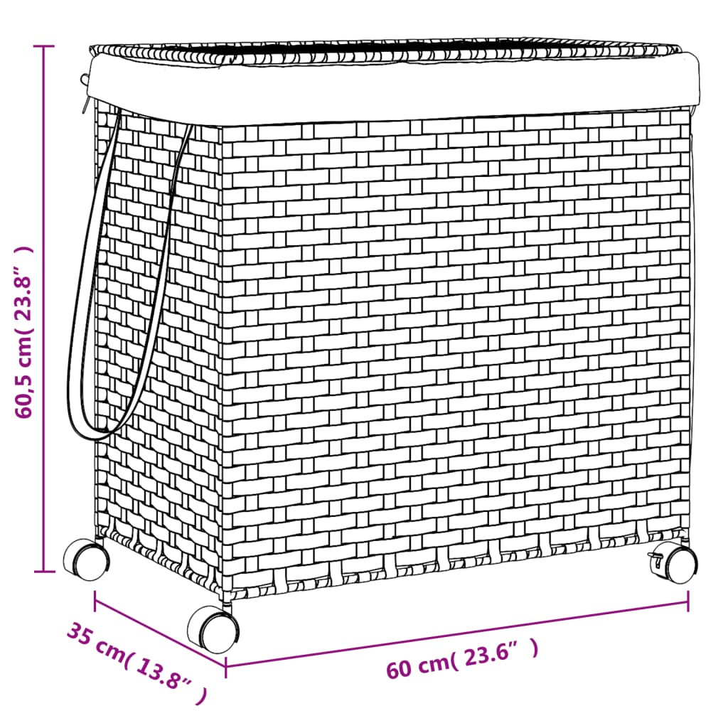 Wasmand op wielen 60x35x60,5 cm rattan donkerbruin is nu te koop bij PeponiXL, paradijselijk wonen!