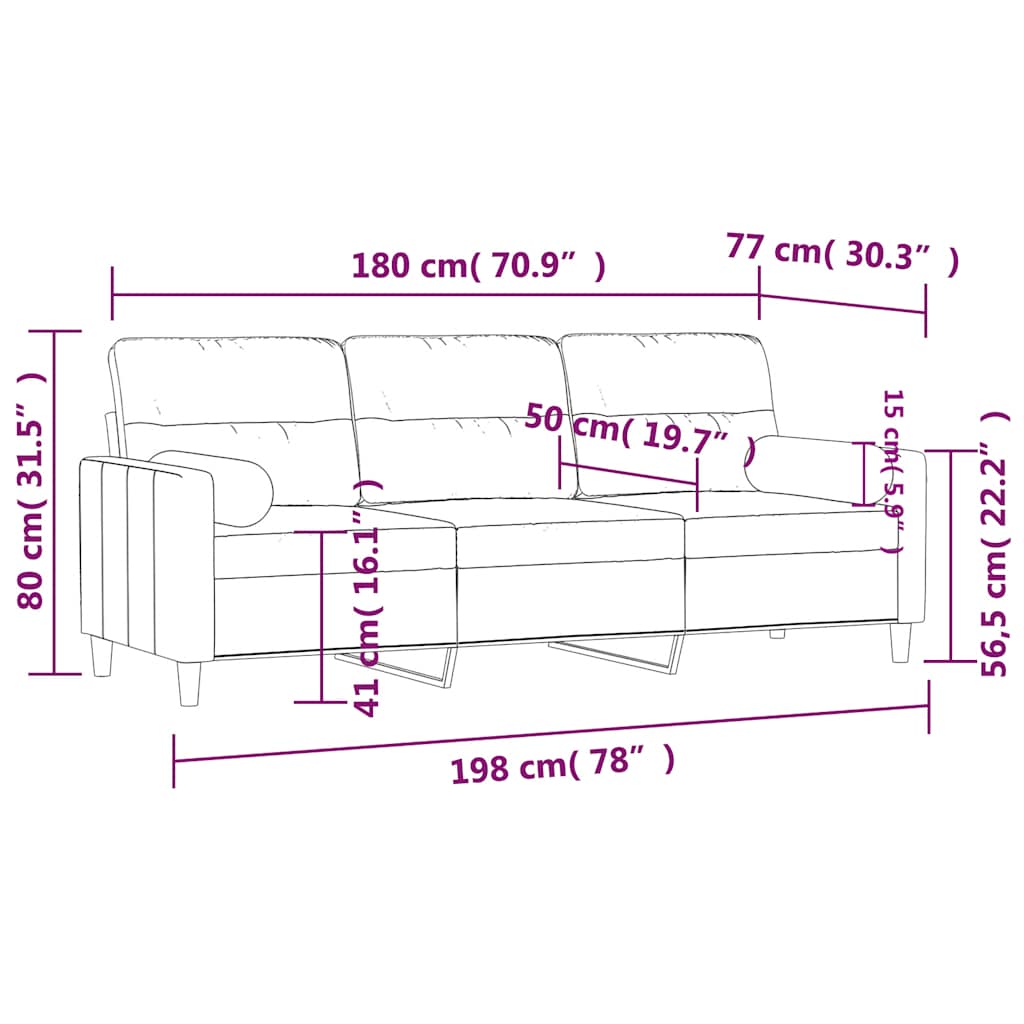 Driezitsbank met sierkussens 180 cm stof zwart is nu te koop bij PeponiXL, paradijselijk wonen!