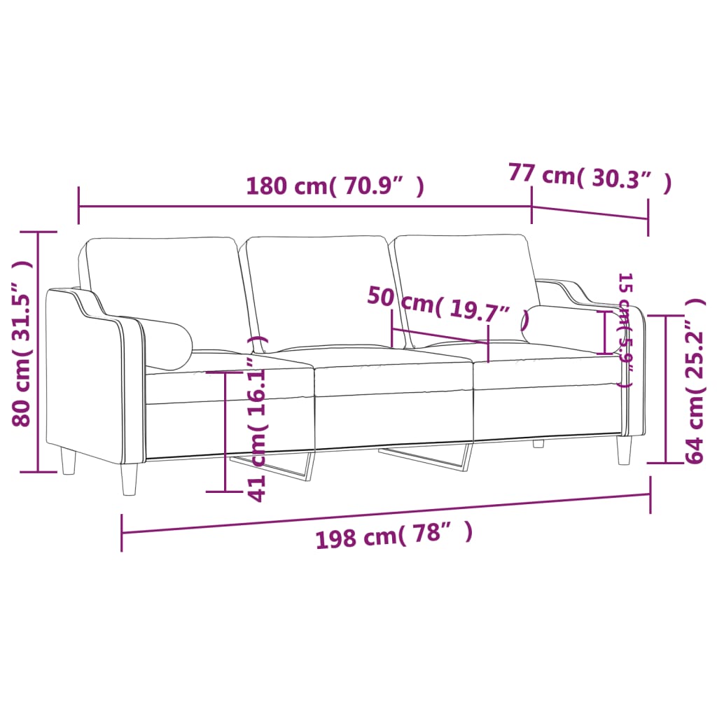 Driezitsbank met sierkussens 180 cm stof lichtgrijs is nu te koop bij PeponiXL, paradijselijk wonen!