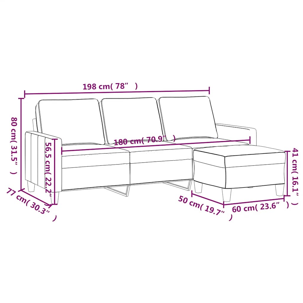 Driezitsbank met voetenbank 180 cm stof zwart is nu te koop bij PeponiXL, paradijselijk wonen!
